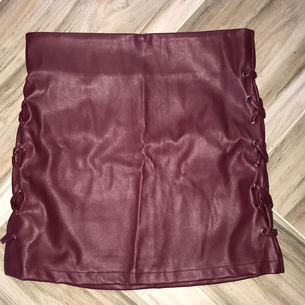 Burgundy leather mini skirt